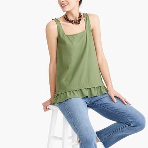 J-Crew Green Square Neck Tank Top Woven Hem
